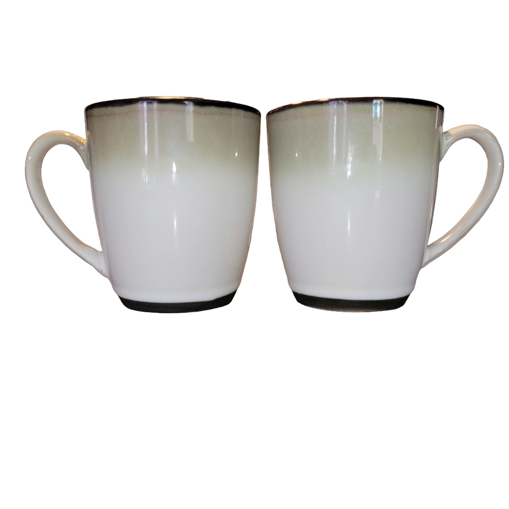 Set Of 2 Sango Nova Black Stoneware Coffee Mugs 12oz (Discontinued Style)